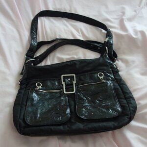 Y2K Black Nylon & Patent Trim Crossbody Bag